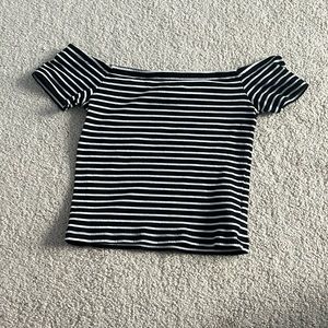 Off the shoulder striped shirt